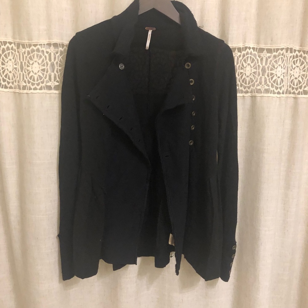 Free People Black Asymmetrical Button Front Jacket